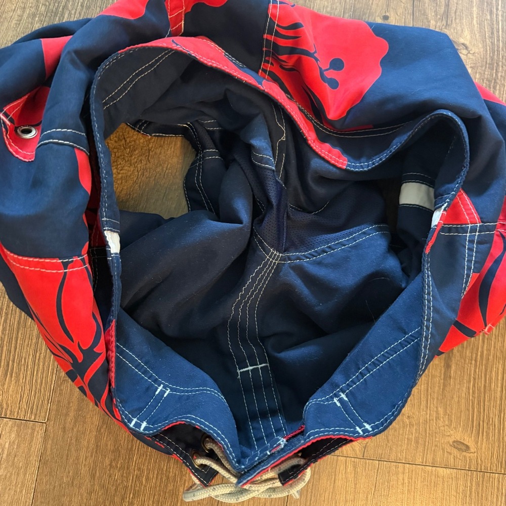 Abercrombie Board Shorts Mens 36 Navy Red Hibiscus Floral Cargo Swim Trunks Surf - Picture 10 of 12
